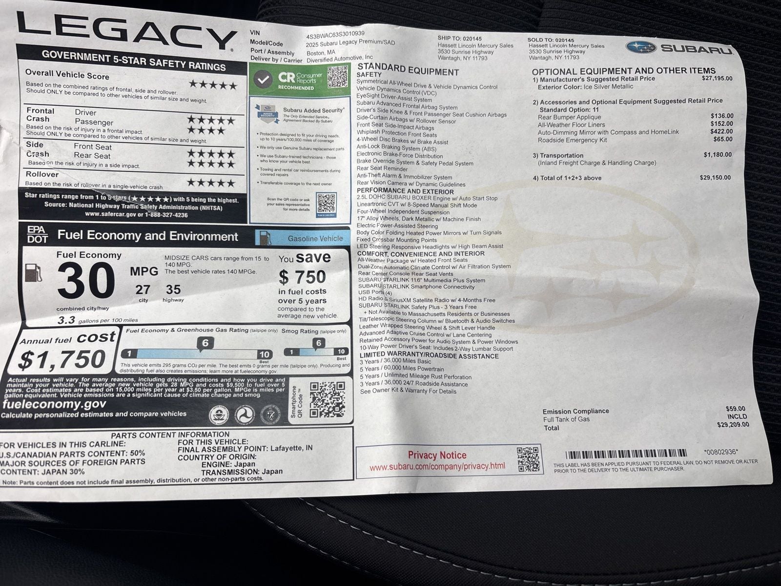 2025 Subaru Legacy Premium